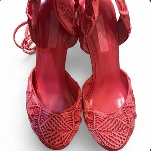 Betsey Johnson Coral Braided Slingback Wedges